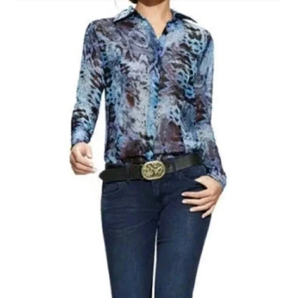CABI Women's Blue Python Snake Print Blouse Style #609 Size Small - Picture 1 of 7
